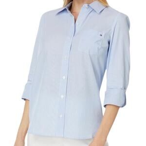 Tommy Hilfiger Women’s Cotton Pinstripe Button Down Shirt Blue Size M